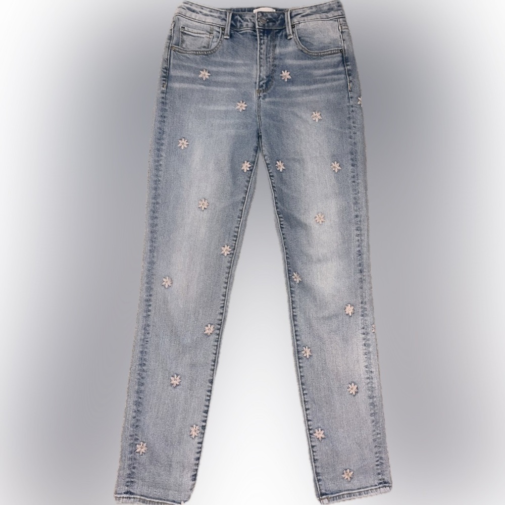 Driftwood Free People Gizelle Pink Floral Embroidered Jeans Size 26